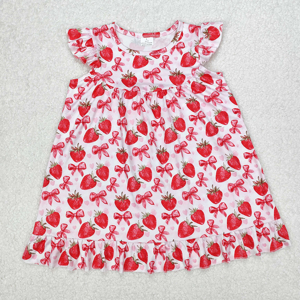 Baby Girl Short Sleeves Strawberry Bows Sibling Dress Outfit Clothes RTS