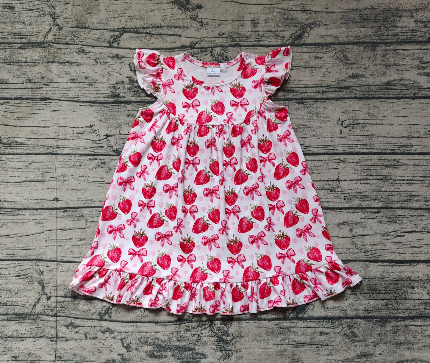 Baby Girl Short Sleeves Strawberry Bows Hearts Knee Length Dress RTS