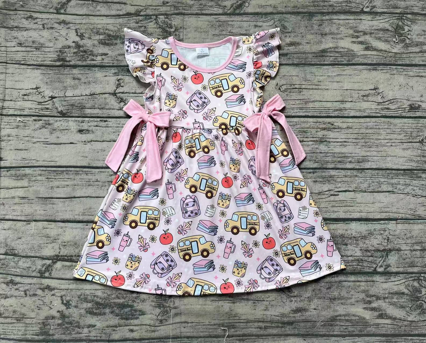 Baby Girl Short Sleeves Pencils Bows Back To School Pink Dress RTS