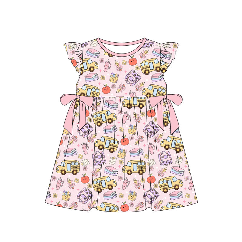 Baby Girl Short Sleeves Pencils Bows Back To School Pink Dress RTS
