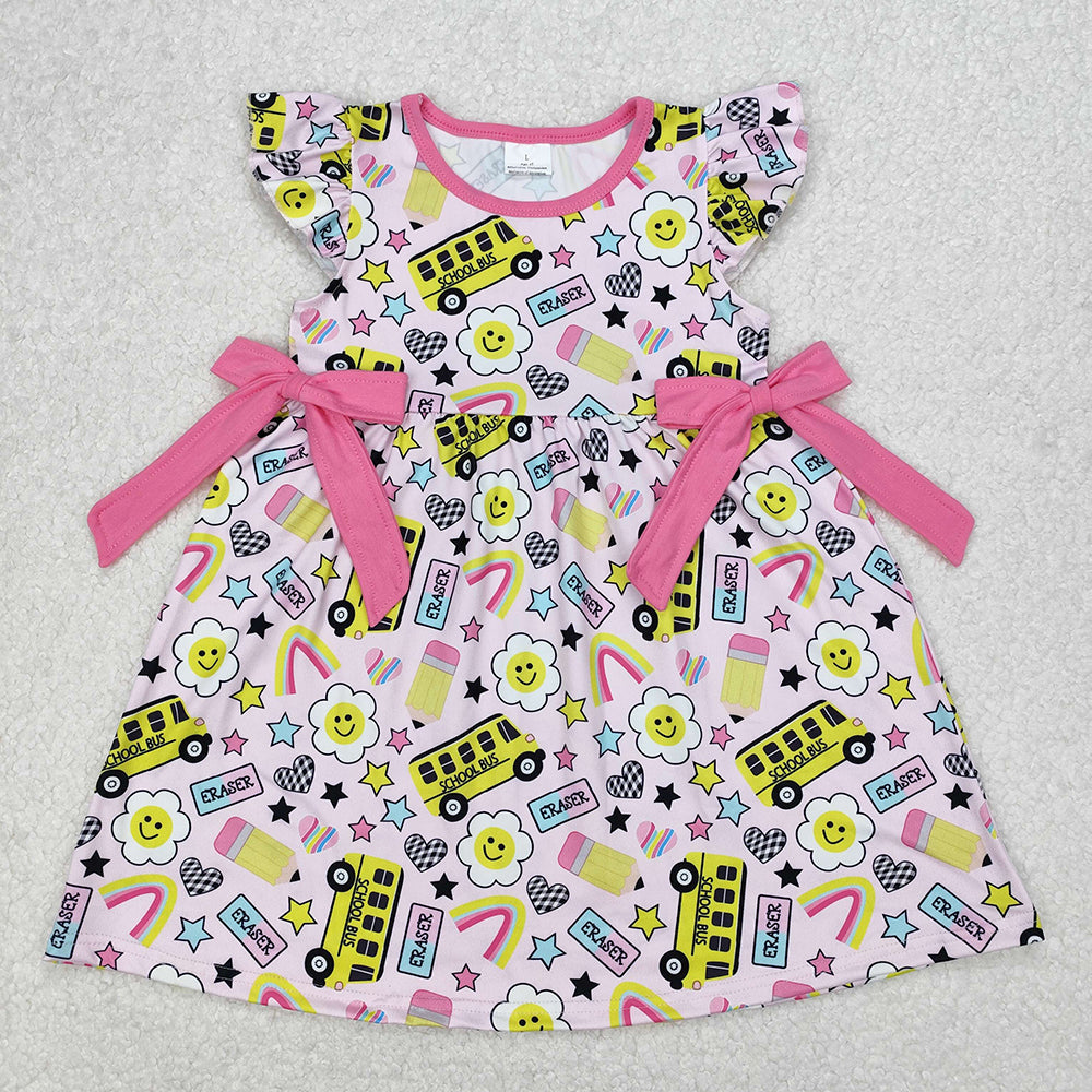 Baby Girl Back To School Smile Pencil Bus Sibling Set Dress Clothes RTS