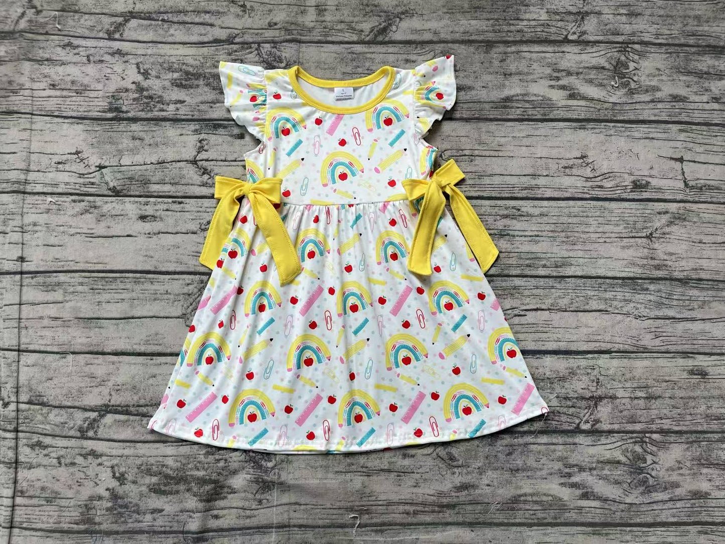 Baby Girl Short Sleeves Pencils Yellow Bows Back To School Dress RTS