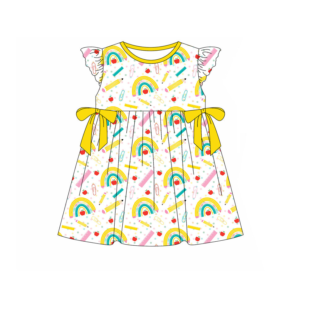 Baby Girl Short Sleeves Pencils Yellow Bows Back To School Dress RTS