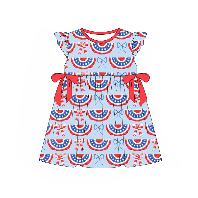 Preorder Baby Girl Short Sleeves July 4th Bows Knee Length Dress