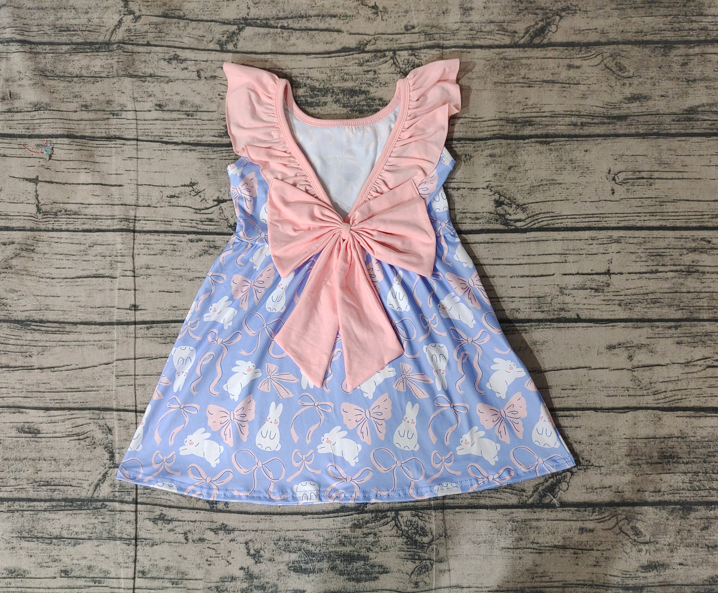 Baby Girl Sleeveless Easter Rabbits Bows Knee Length Dress RTS