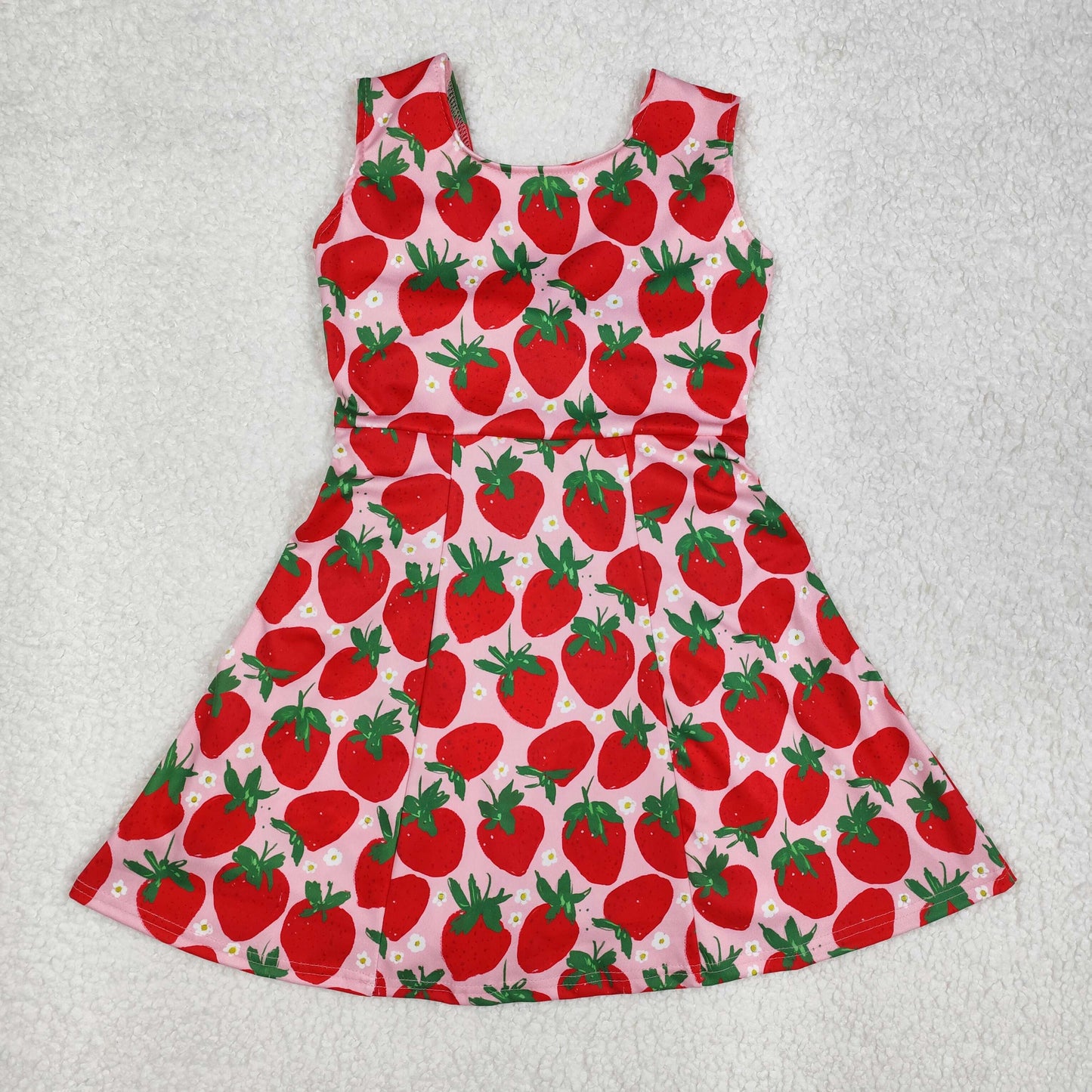 Baby Girl Sleeveless Strawberry Flower Bows Sibling Skort Yoga Active Knee Length Dress