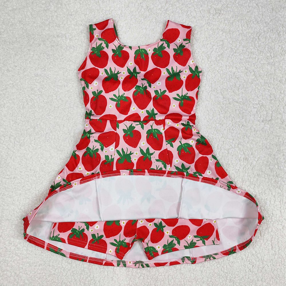 Baby Girl Sleeveless Flower Strawberry Yoga Active Wear Skort Dress Sibling Clothes RTS
