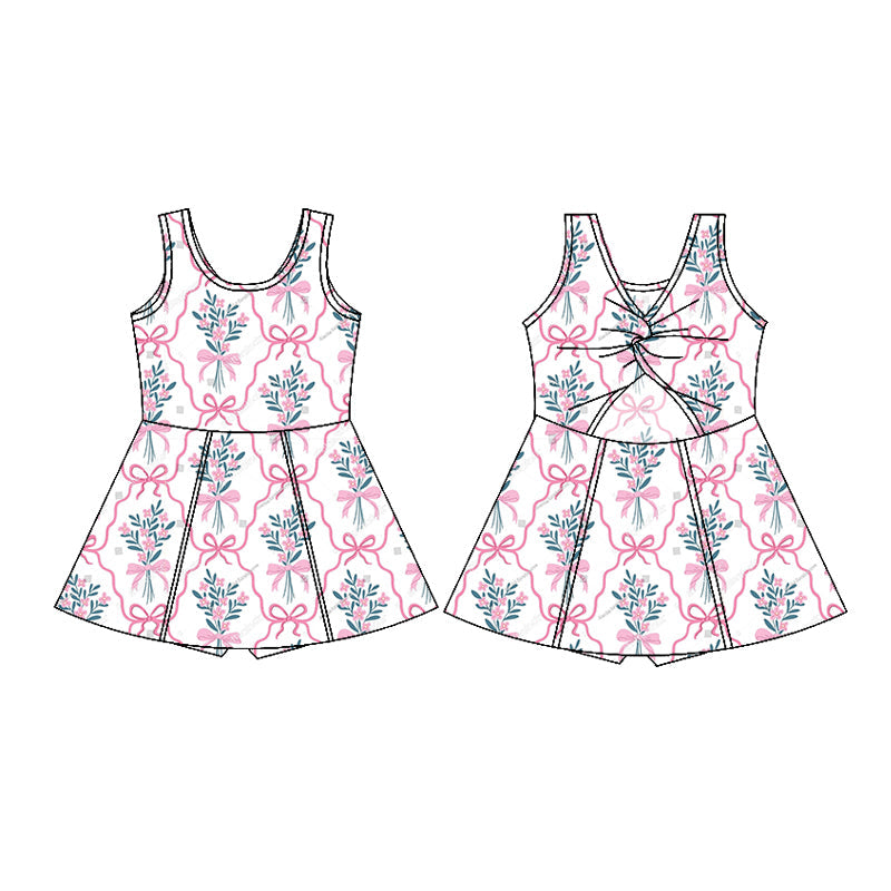 Preorder Baby Girl Sleeveless Flower Bows Knee Length Dress