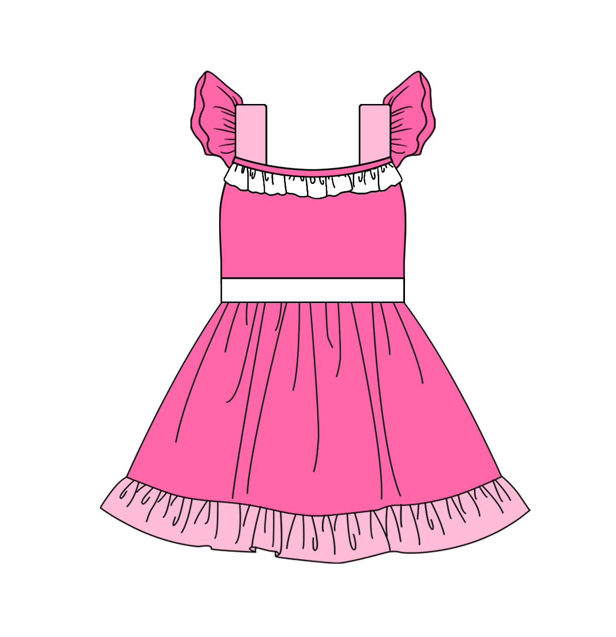 Preorder Baby Girl Short Sleeves Princess Pink Knee Length Dress ( Moq 5 )