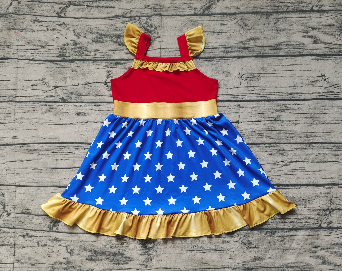 Baby Girl Short Sleeves Stars Hero Knee Length Dress RTS