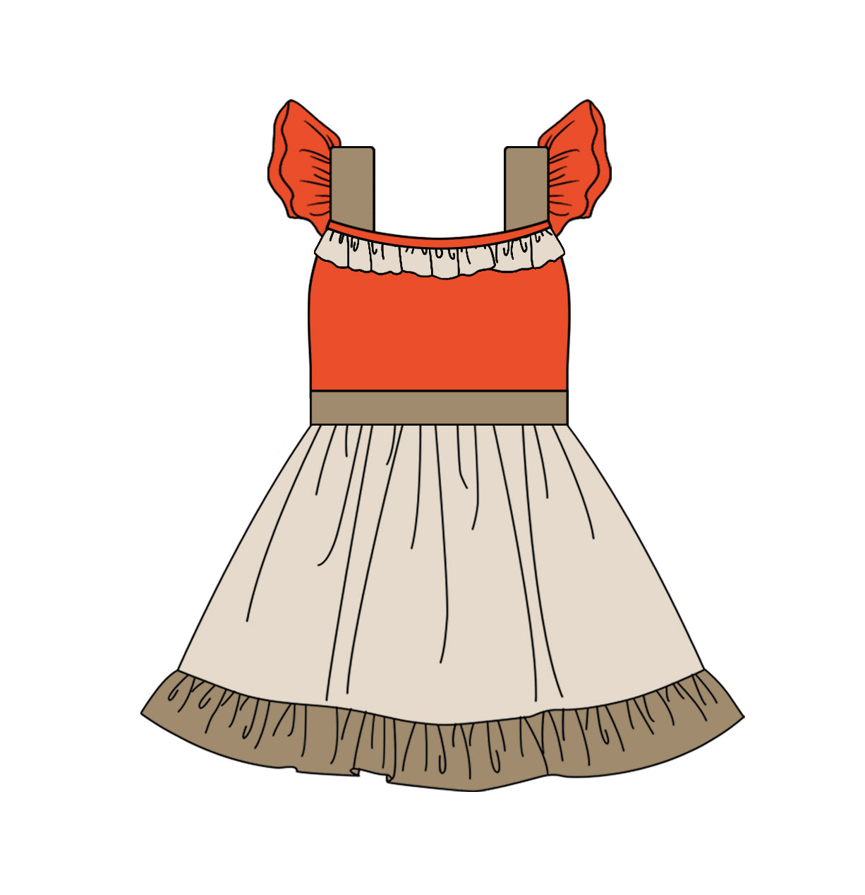 Preorder Baby Girl Short Sleeves Princess Khaki Knee Length Dress ( Moq 5 )