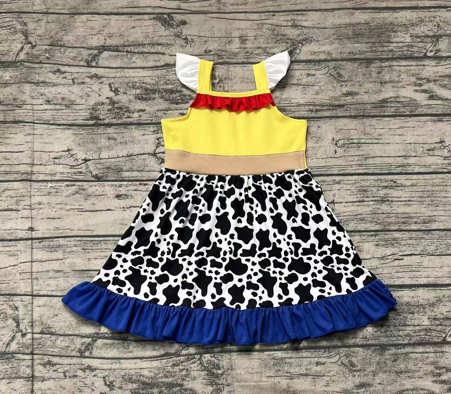 Baby Girl Short Sleeves Toys Cow Print Knee Length Dress RTS