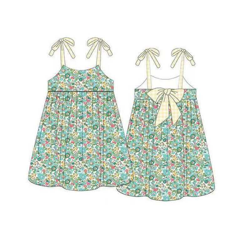 Preorder Baby Girl Straps Floral Yellow Bow Knee Length Dress ( Moq 5 )