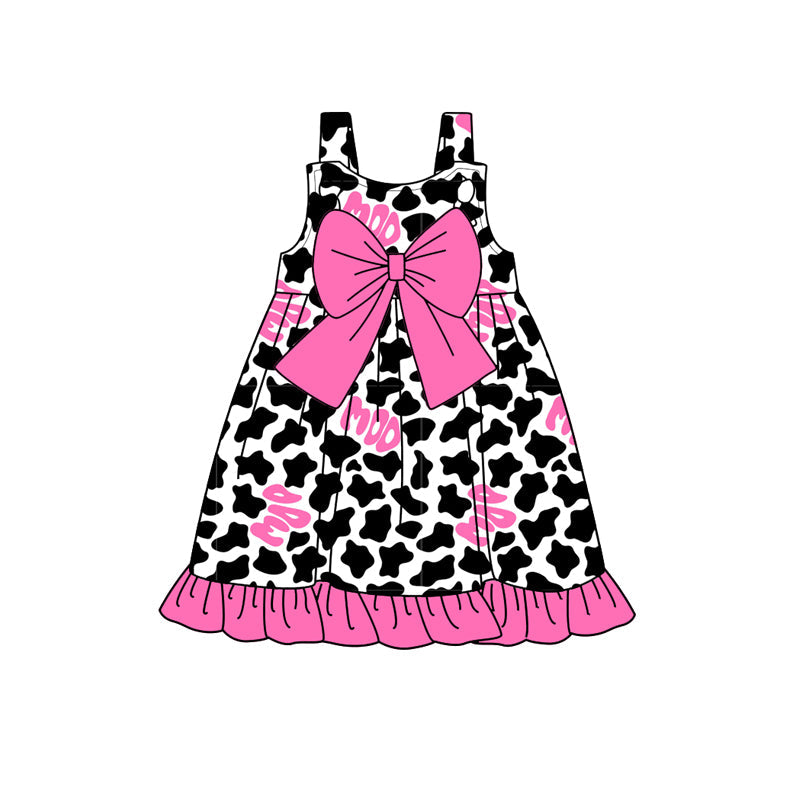 Preorder Baby Girl Straps Western Cow Bow Knee Length Dress ( Moq 5 )