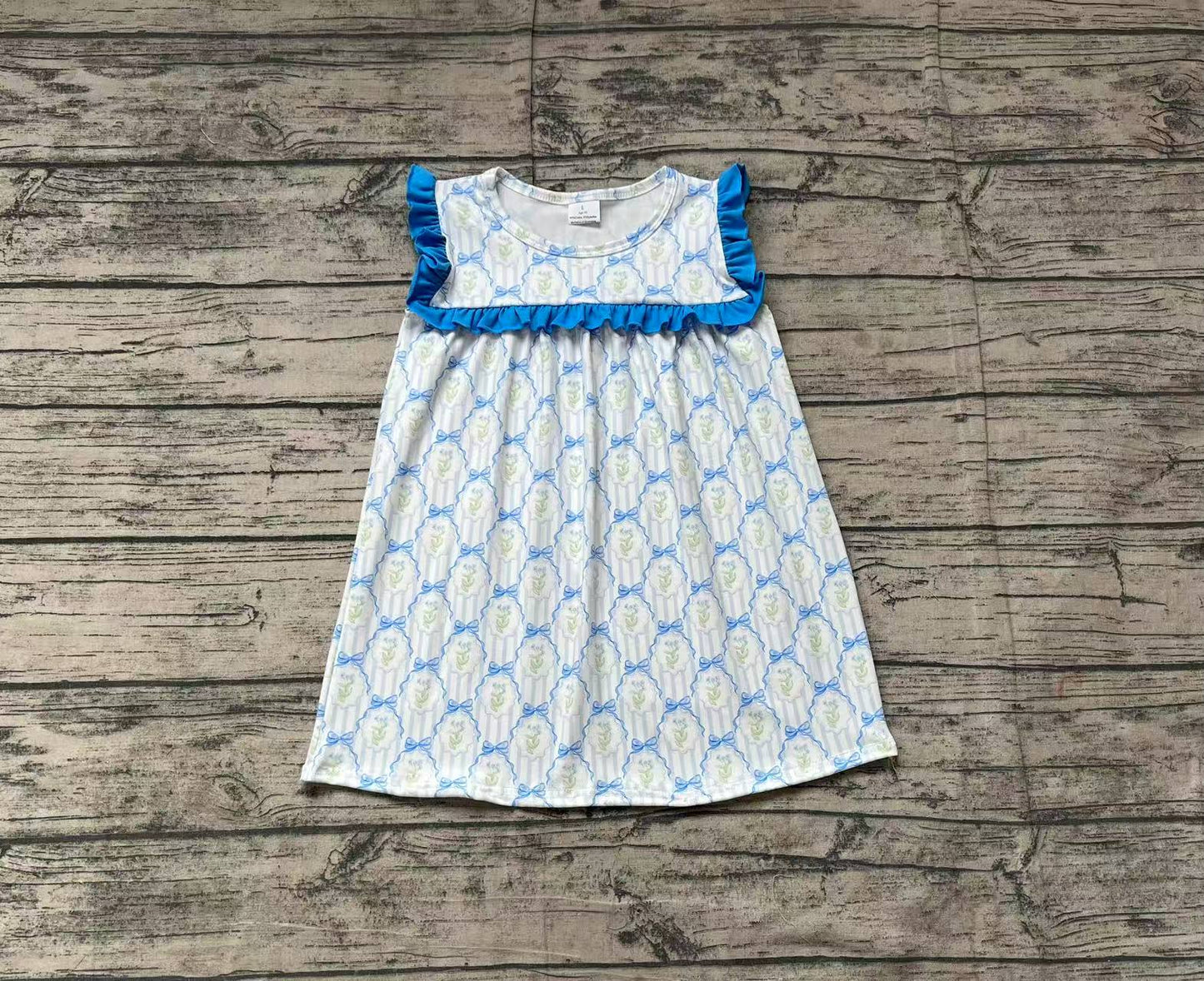 Baby Girl Short Sleeves Bows Flower Knee Length Dress RTS