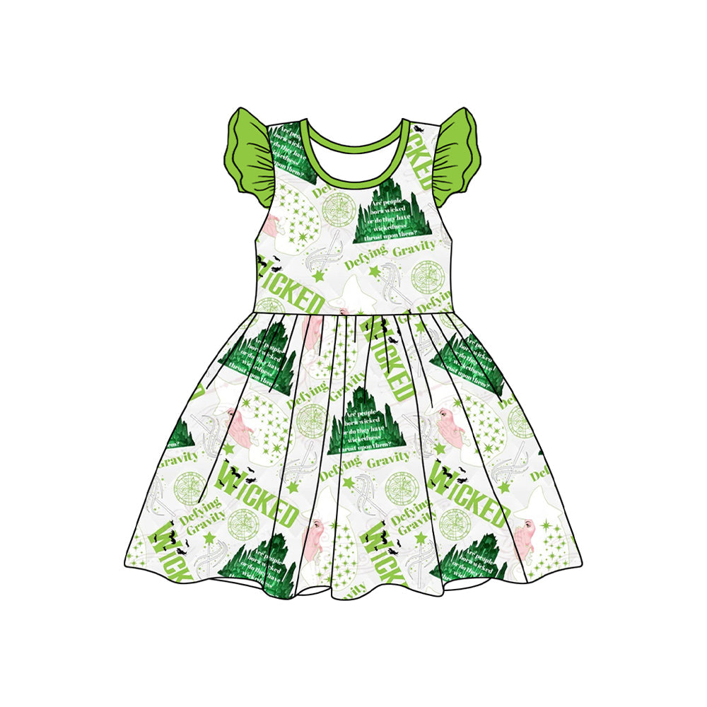 Preorder Baby Girl Green Short Sleeves Princess Knee Length Dress ( Moq 5 )