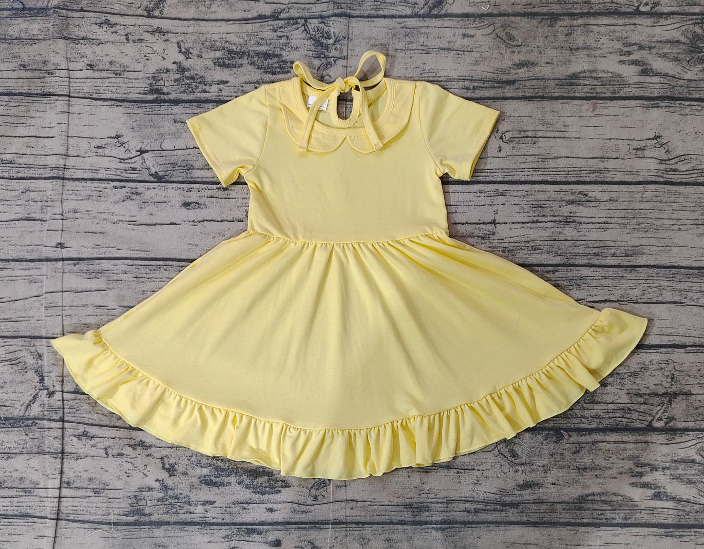 Baby Girl Short Sleeves Yellow Cotton Ruffle Knee Length Dress RTS