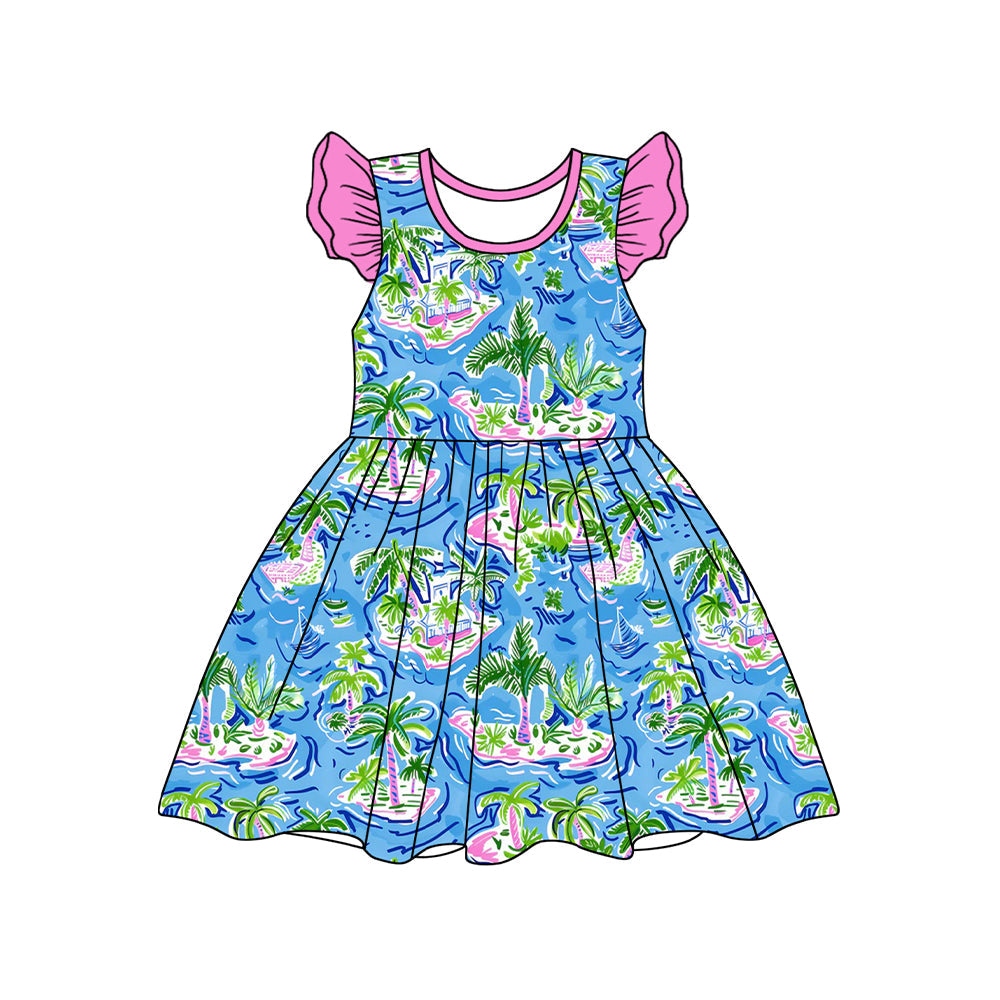 Baby Girl Short Sleeves Trees Summer Knee Length Dress RTS