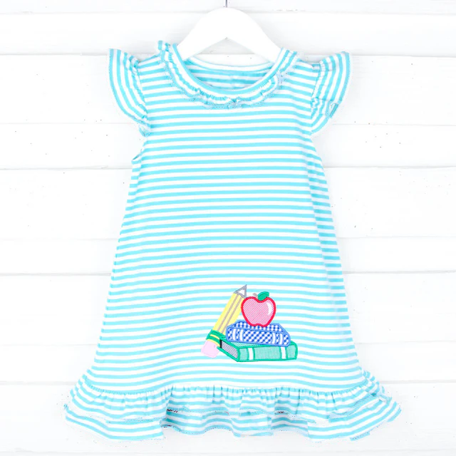 Preorder Baby Girl Short Sleeves Back To School Books Knee Length Dress ( Moq 5 )