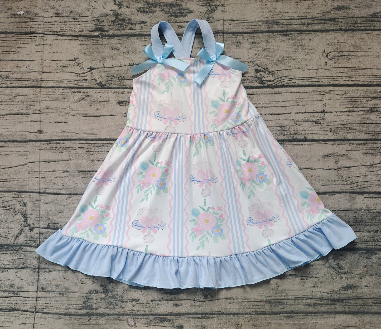 Baby Girl Infant Straps Flower Cake Birthday Knee Length Dress RTS