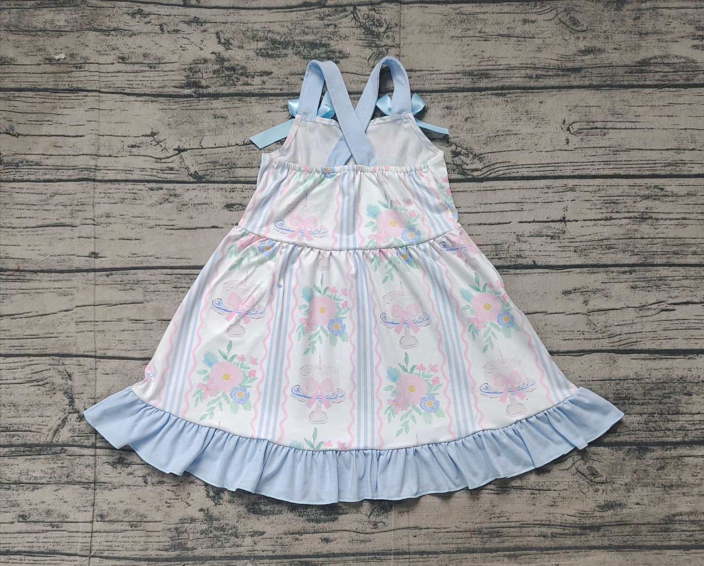 Baby Girl Infant Straps Flower Cake Birthday Knee Length Dress RTS