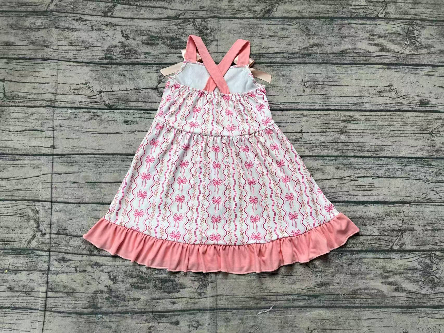 Baby Girl Straps Flower Bows Knee Length Dress RTS