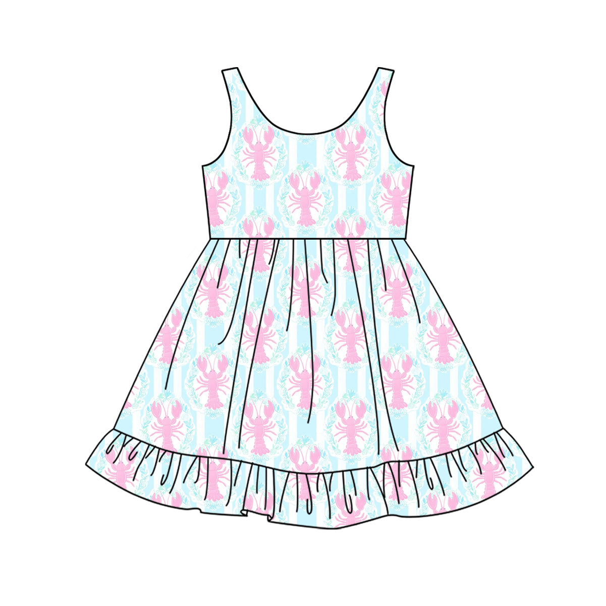 Preorder Baby Girl Sleeveless Pink Crawfish Knee Length Dress ( Moq 5 )