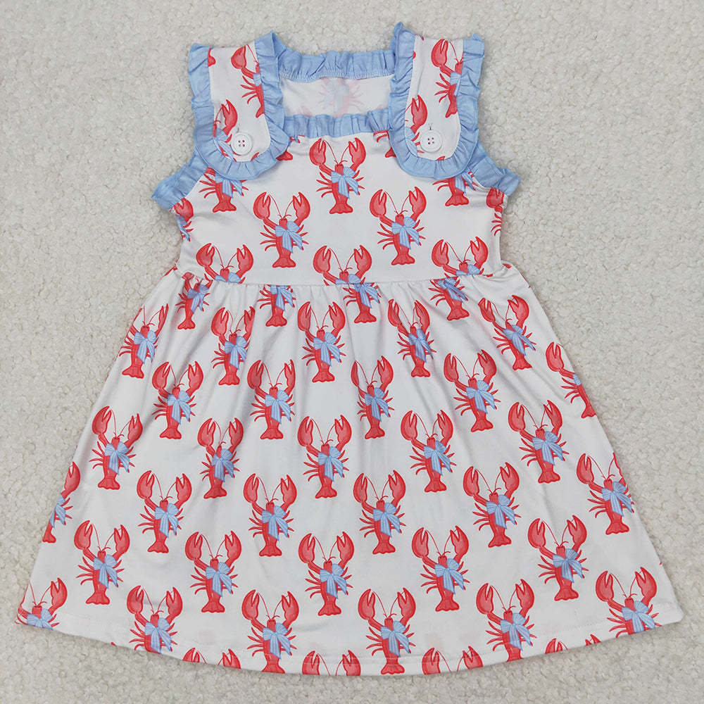 Baby Girl Sleeveless Crawfish Bows Sibling 4th Of July Romper Dress RTS