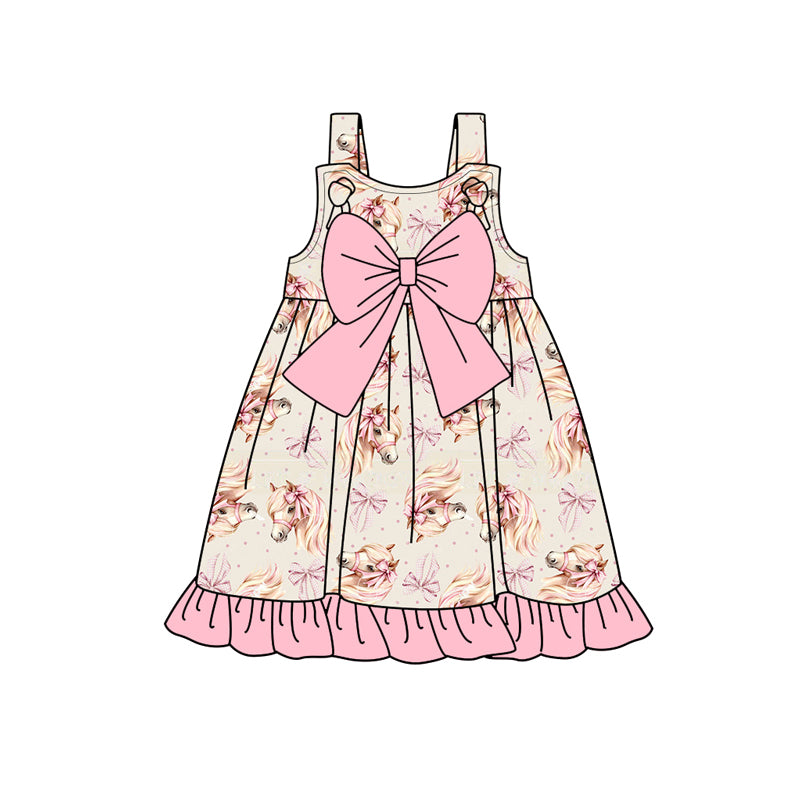 Preorder Baby Girl Straps Western Horse Bows Knee Length Dress ( Moq 5 )