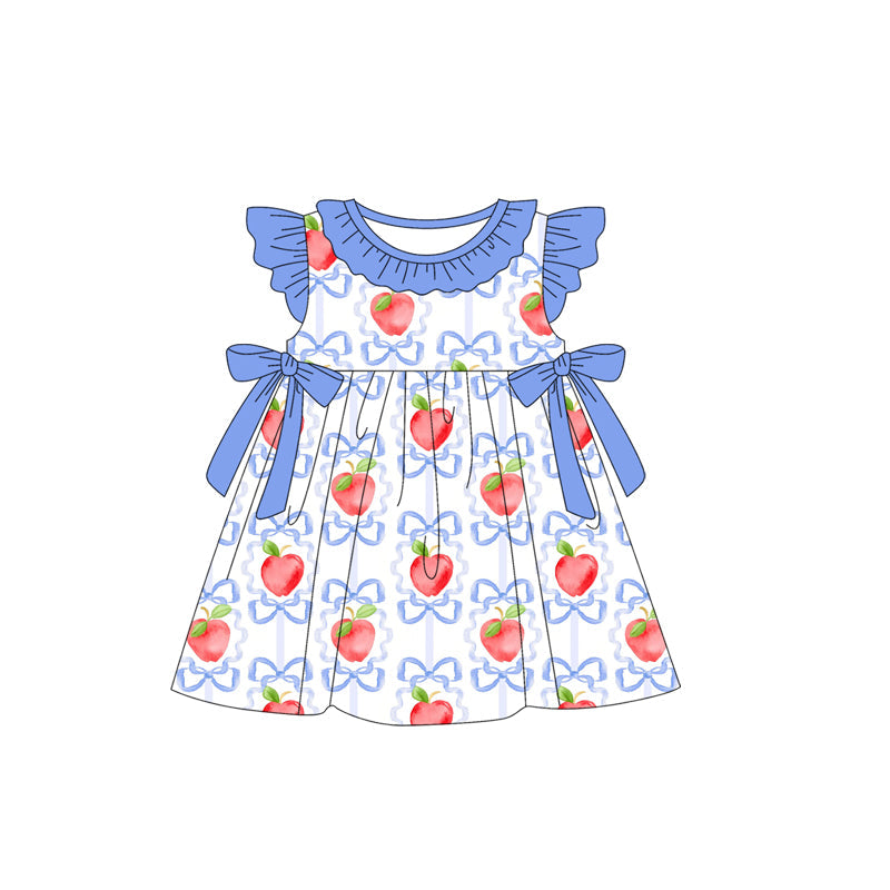 Baby Girl Back To School Apple Bows Knee Length Dress RTS
