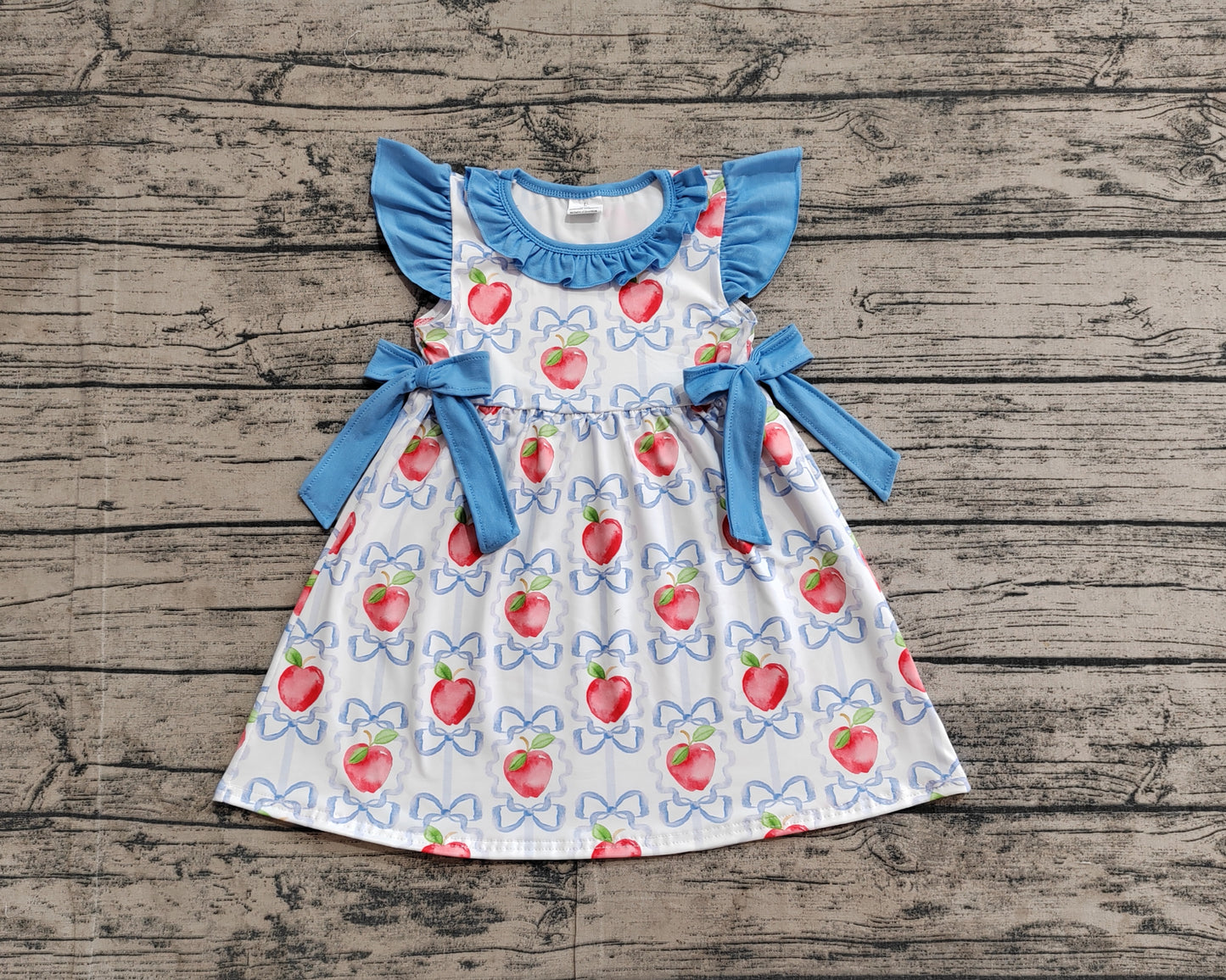 Baby Girl Back To School Apple Bows Knee Length Dress RTS
