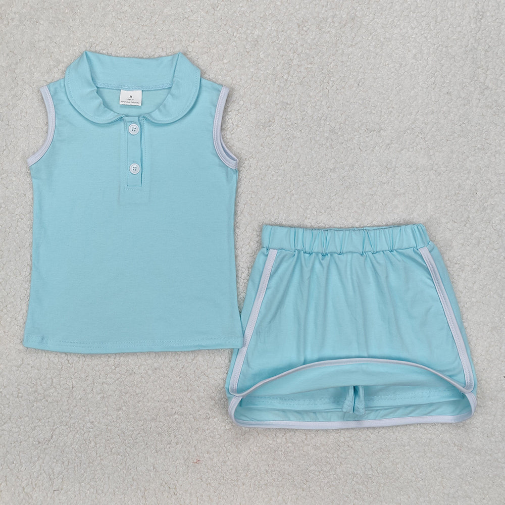 Baby Girl Sleeveless Buttons Shirt Shorts Skirt Skort Sibling Clothes Sports Set RTS