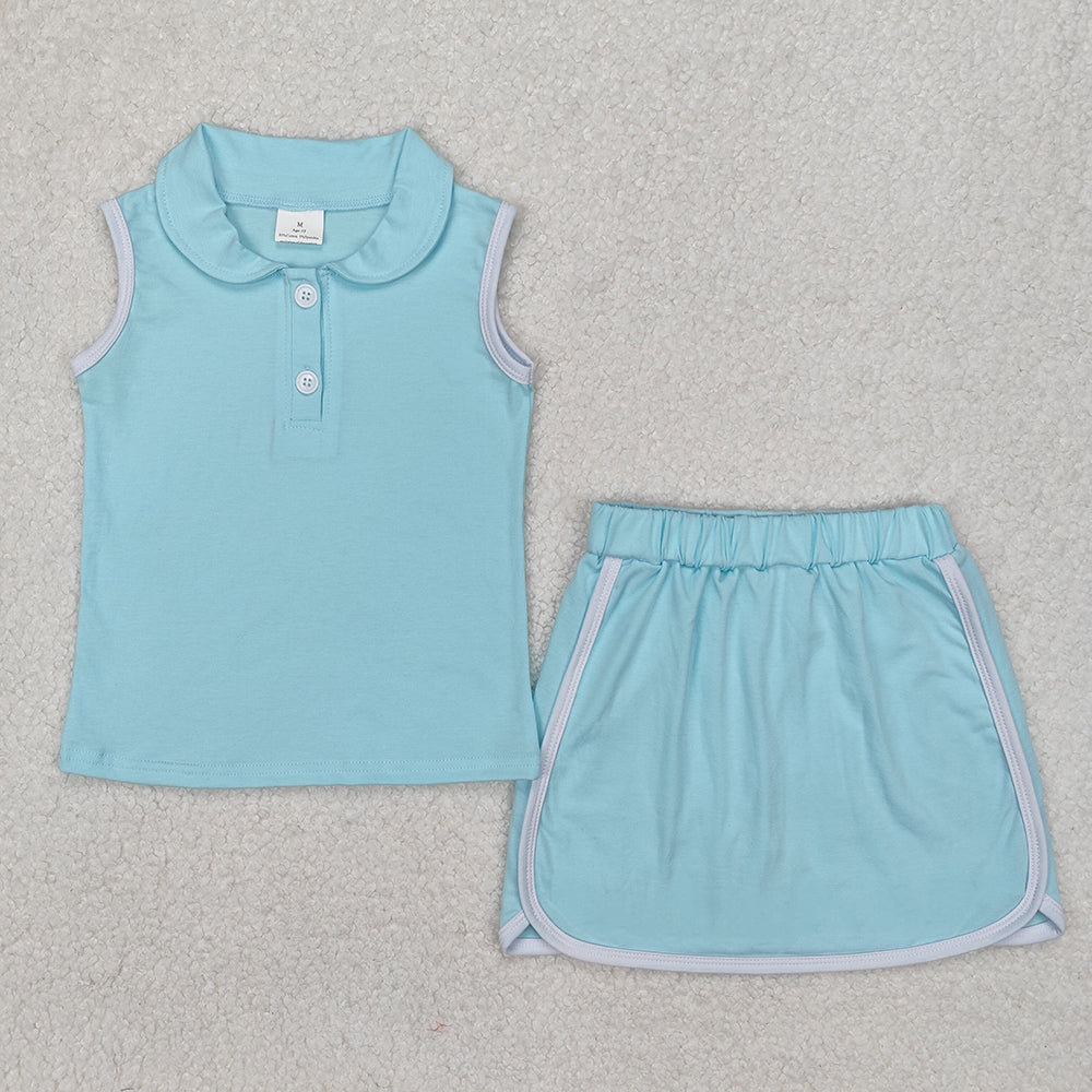 Baby Girl Sleeveless Buttons Shirt Shorts Skirt Skort Sibling Clothes Sports Set RTS