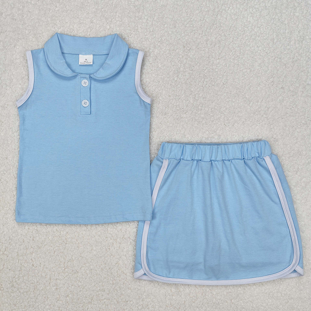 Baby Girl Sleeveless Buttons Shirt Shorts Skirt Skort Sibling Clothes Sports Set RTS
