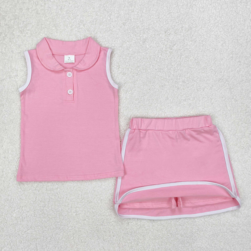 Baby Girl Sleeveless Buttons Shirt Shorts Skirt Skort Sibling Clothes Sports Set RTS