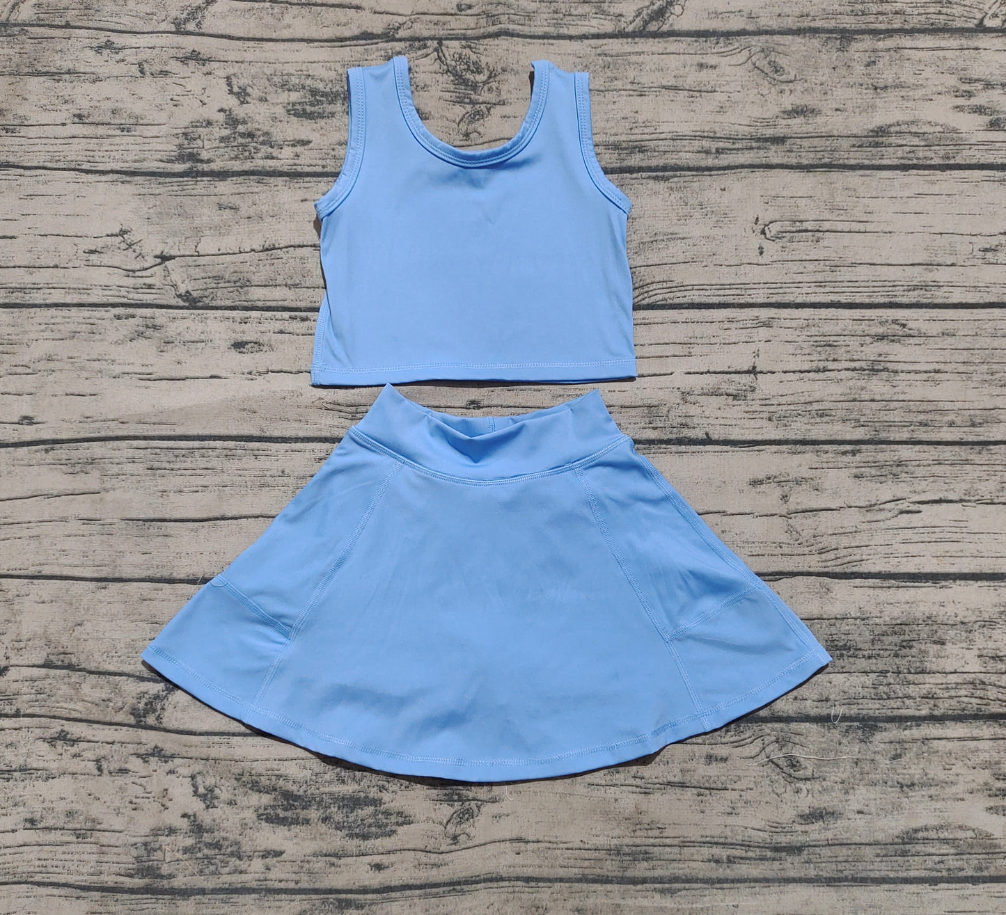 Baby Girl Blue Vest Shorts Skirt Skort Clothes Yoga Active Wear Set RTS