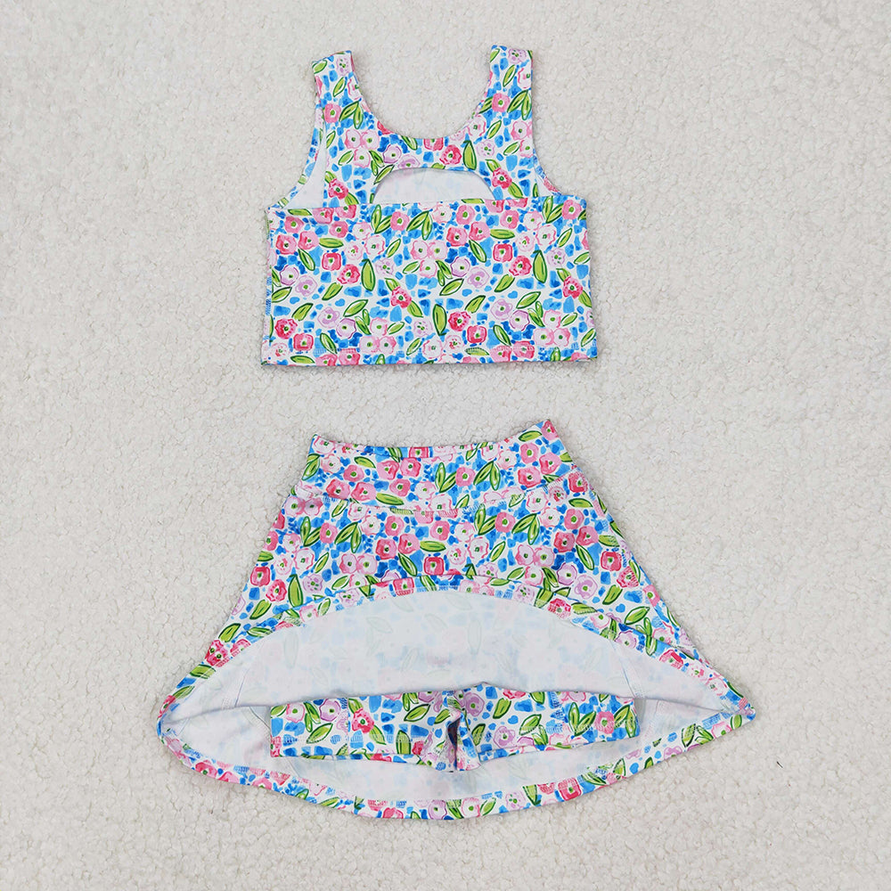 Baby Girl Sleeveless Flower Skorts Sibling Yoga Athletic Set Dress RTS