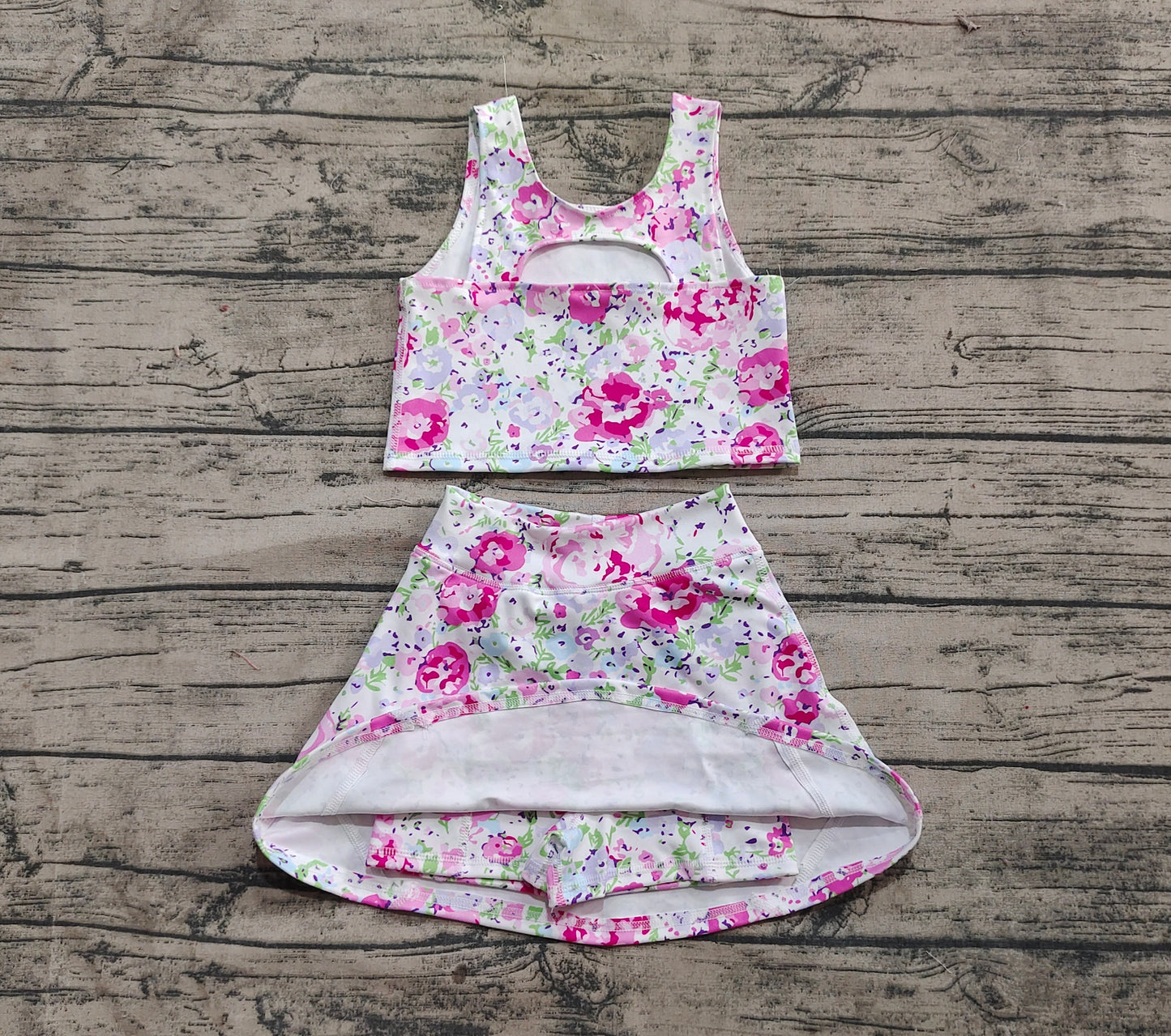 Baby Girl Sleeveless Flower Tops Shorts Skirt Skort Yoga Active Wear Clothes Set RTS