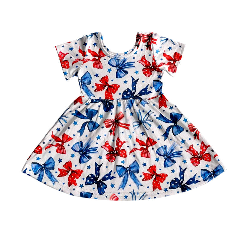 Preorder Baby Girl Kids Toddler July 4th Bows Knee Length Dress ( Moq 5 )