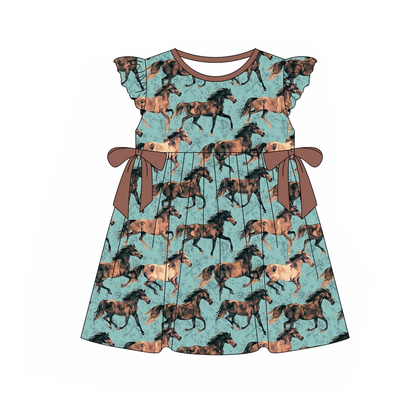 Preorder Baby Girl Kids Toddler Summer Western Horse Bows Knee Length Dress ( Moq 5 )