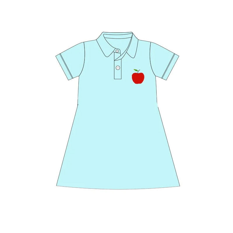 Preorder Baby Girl Back To School Apple Blue Knee Length Dress ( Moq 5 )
