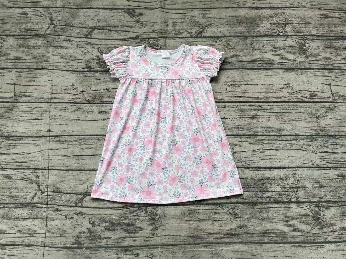 Baby Girl Short Sleeves Flower Pink Knee Length Dress RTS