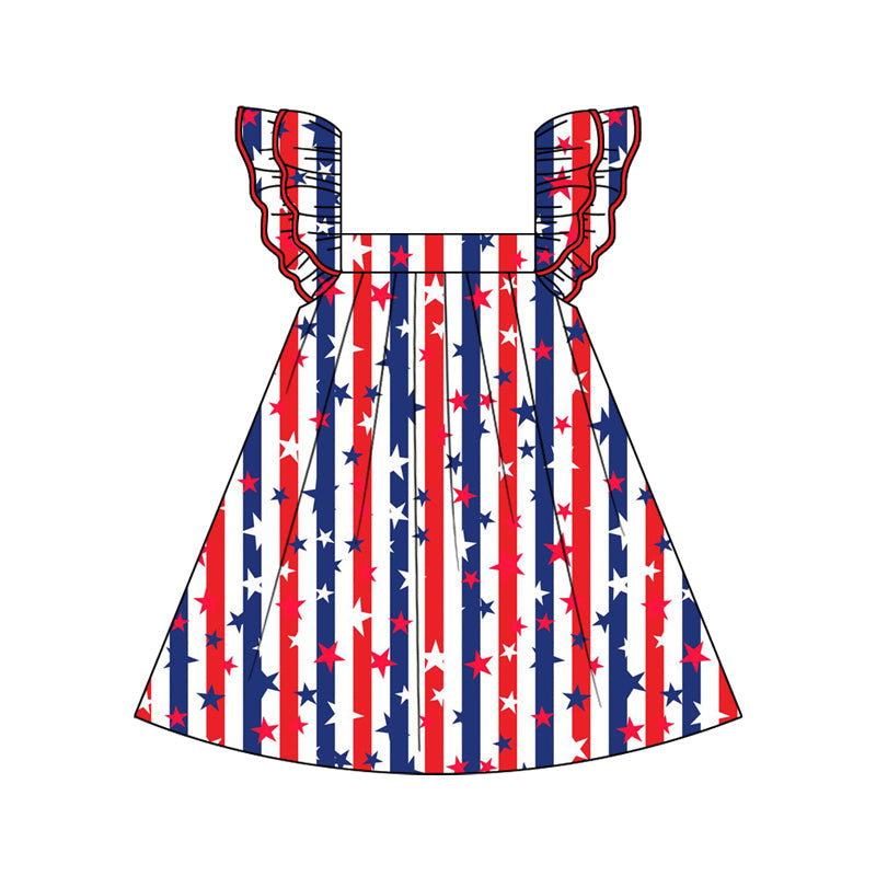 Preorder Baby Girl July 4th Stars Stripes Knee Length Dress ( Moq 5 )
