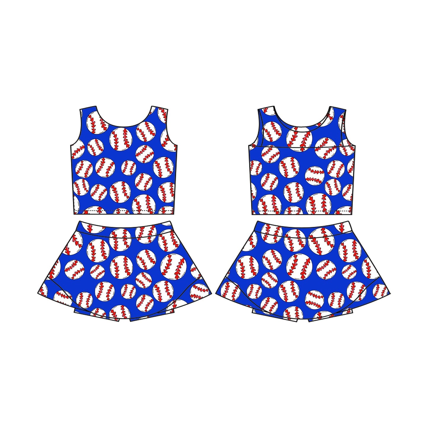 Baby Girl Sleeveless Baseball Shirt Shorts Skirt Skorts Clothes Blue Set RTS