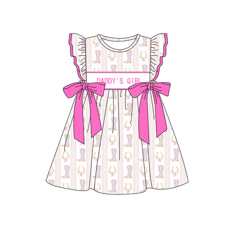Baby Kids Western Boots Daddy's Girl Bows Knee Length Dress RTS