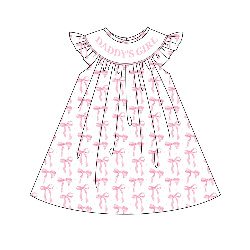 Baby Kids Daddy's Girl Pink Bows Knee Length Dress RTS
