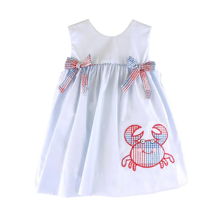 Preorder Baby Girl Sleeveless Crab Bows Knee Length Dress ( Moq 5 )