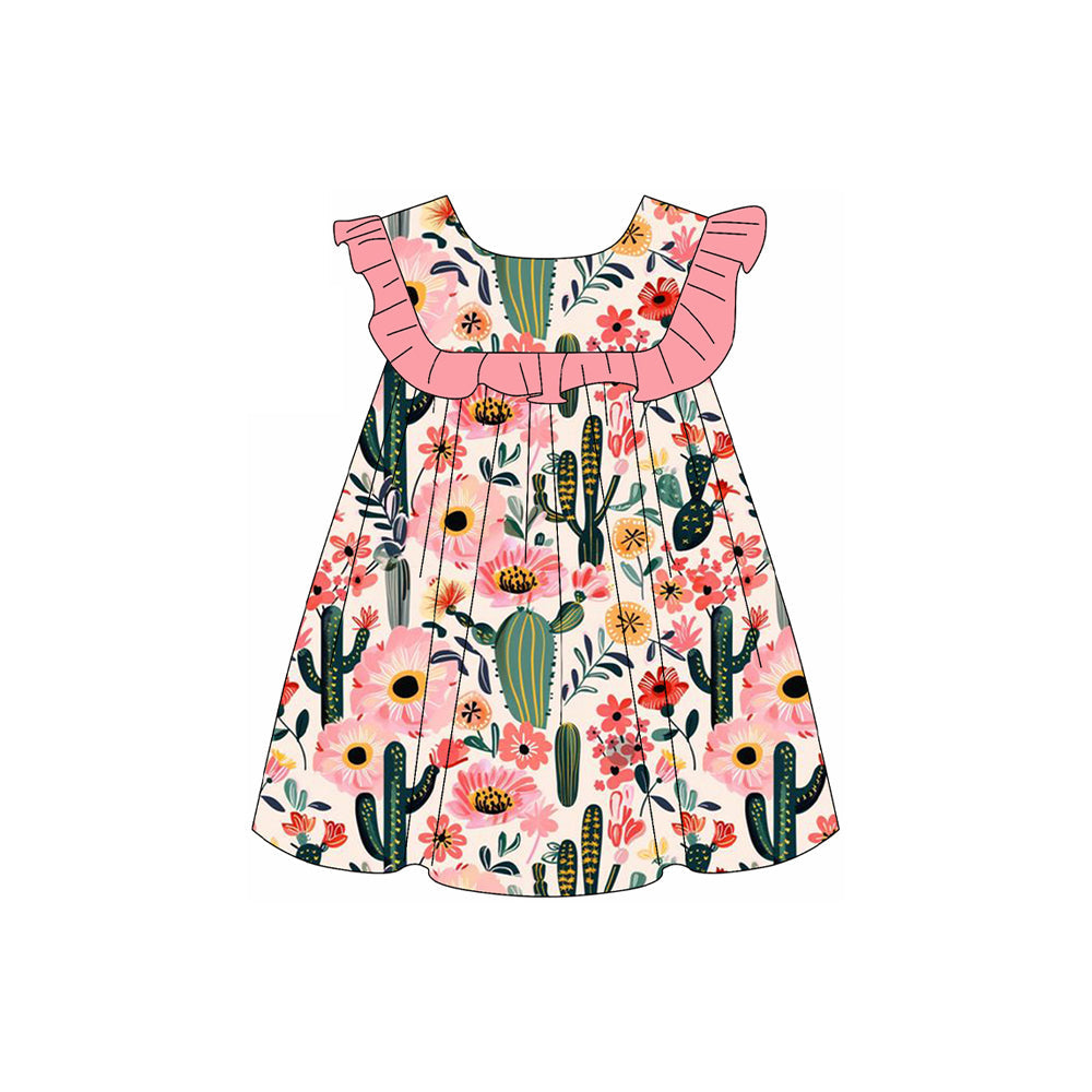 Preorder Baby Girl Western Cactus Flower Knee Length Dress ( Moq 5 )