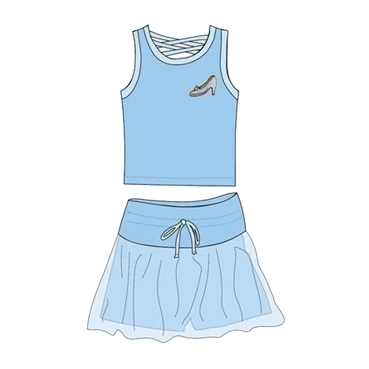 Baby Girl Sleeveless Princess Blue Shirt Skirt Clothes Set RTS