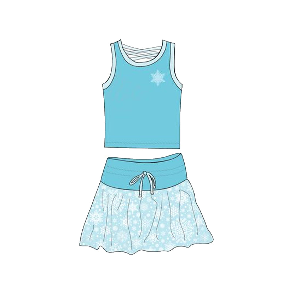 Baby Girl Sleeveless Blue Princess Shirt Skirt Clothes Set RTS